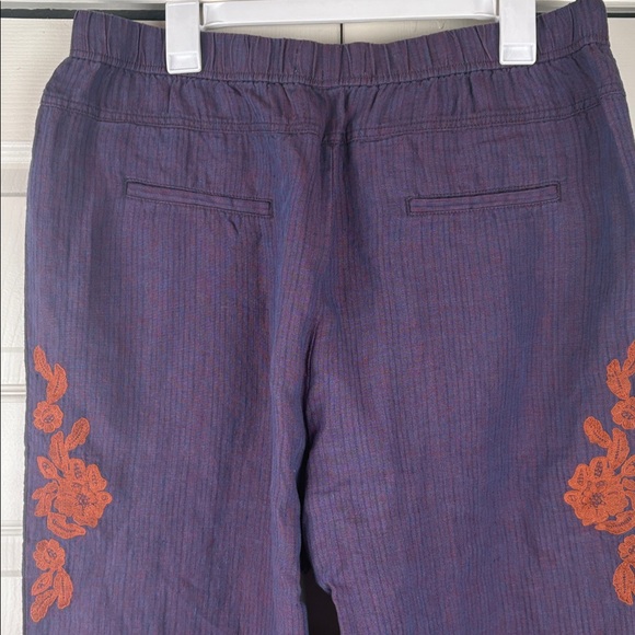 Anthropologie Linen Cropped Elastic Waist Pull-On Embroidered Pants Sz Large - Picture 11 of 14
